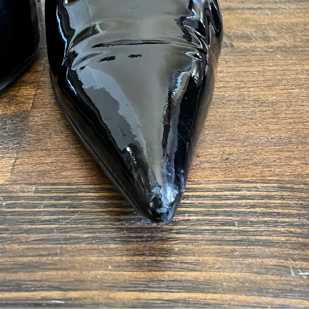 Balenciaga Slash Slanted Heel $675 Pointed Toe Patent Leather Pumps EU37.5